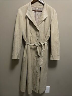 Olympic Vintage Classic Beige Faux Suede Trench Coat with Belt  women’s Size 16